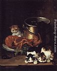 Kittens Canvas Paintings - Kittens with Mussels and a Lobster
